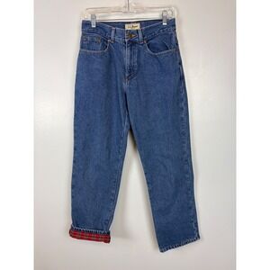 LL Bean Original Fit Flannel Lined Jeans Blue Red Plaid 6 Petite Straight VTG